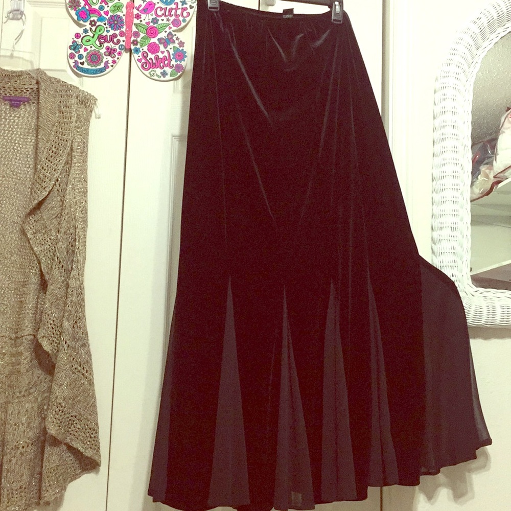 Long black velvet skirt w/ 16”sheer black inserts